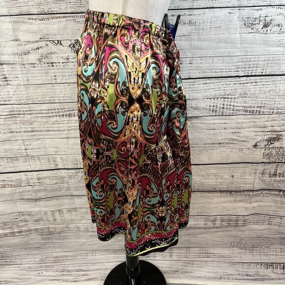 Lane Bryant Skirt sz 14 Pink Green Paisley Satin Knee A Line Modest Boho Wedding - Picture 4 of 7